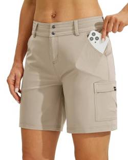 WILLIT Damen Golf Wanderhose Kurz Cargo Shorts Schnelltrockner Sportliche Stretch Shorts Lässige Sommer Shorts Trekkinghose Outdoor leichte mit Taschen 7" Khaki 38 von WILLIT