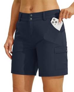 WILLIT Damen Golf Wanderhose Kurz Cargo Shorts Schnelltrockner Sportliche Stretch Shorts Lässige Sommer Shorts Trekkinghose Outdoor leichte mit Taschen 7" Navy 42 von WILLIT