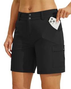 WILLIT Damen Golf Wanderhose Kurz Cargo Shorts Schnelltrockner Sportliche Stretch Shorts Lässige Sommer Shorts Trekkinghose Outdoor leichte mit Taschen 7" Schwarz 36 von WILLIT