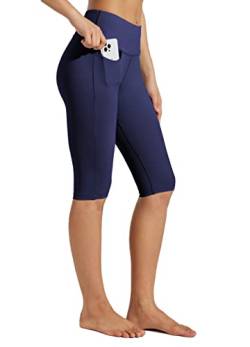WILLIT Damen Knielange Leggings Capri mit Taschen High Waisted Übung Capris Hosen für Sommer Yoga Workout Marineblau XL von WILLIT