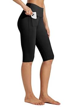 WILLIT Damen Knielange Leggings Capri mit Taschen High Waisted Übungs-Caprihose für Sommer Yoga Workout schwarz L von WILLIT