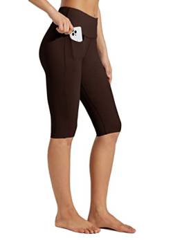 WILLIT Damen Knielange Leggings Capri mit Taschen Hochtaillierte Übungs-Caprihose für Yoga Workout Kaffee M von WILLIT