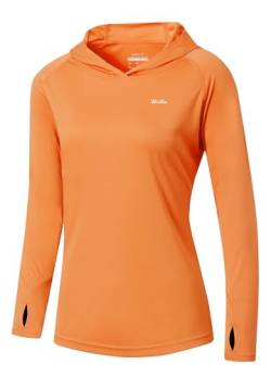 WILLIT Damen Laufshirt UPF 50+ Sonnenschutz Hoodie Sportshirt UV Shirt Langarm Wandern Fischen Outdoor Shirt Schnelltrocknend Leichter Hoodie Orange XL von WILLIT