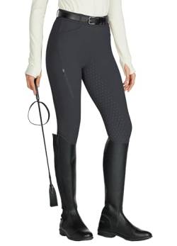 WILLIT Damen Reithose Reitleggings Vollbesatz Silikon Reithose High Waist Stretch Reithose mit Reißverschlusstasche Gürtelschlaufen Dunkelgrau L von WILLIT