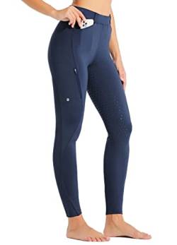 WILLIT Damen Reithose Reitleggings Vollbesatz Silikon Reithose High Waist Stretch Reithose mit Reißverschlusstasche Gürtelschlaufen Marineblau XS von WILLIT