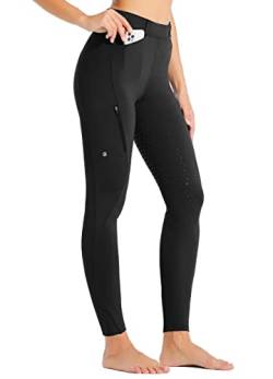 WILLIT Damen Reithose Reitleggings Vollbesatz Silikon Reithose High Waist Stretch Reithose mit Reißverschlusstasche Gürtelschlaufen Schwarz L von WILLIT