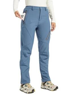 WILLIT Damen Schneehose Thermohose Gefüttert Wanderhose Wasserdicht Softshellhose Skihose Warm Trekkinghose Winter Outdoorthose Isoliert Kaltes Wetter Dunkelblau L von WILLIT