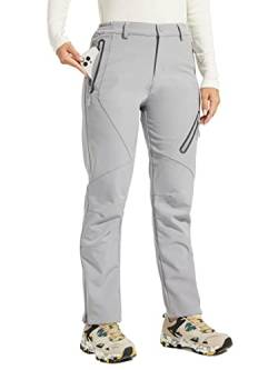 WILLIT Damen Schneehose Thermohose Gefüttert Wanderhose Wasserdicht Softshellhose Skihose Warm Trekkinghose Winter Outdoorthose Isoliert Kaltes Wetter Hellgrau 2XL von WILLIT