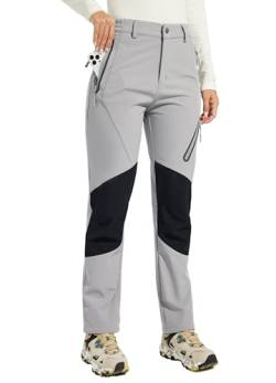 WILLIT Damen Schneehose Thermohose Gefüttert Wanderhose Wasserdicht Softshellhose Skihose Warm Trekkinghose Winter Outdoorthose Isoliert Kaltes Wetter Hellgrau S von WILLIT