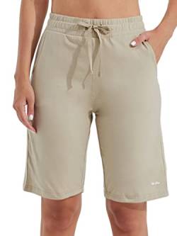 WILLIT Damen Shorts 10" Bermuda Baumwolle Lange Shorts Yoga Übung Knielange Shorts Workout Sportlich mit Taschen Khaki L von WILLIT