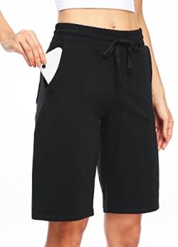 WILLIT Damen Shorts 10" Bermuda Baumwolle Lange Shorts Yoga Übung Knielange Shorts Workout Sportlich mit Taschen Schwarz M von WILLIT