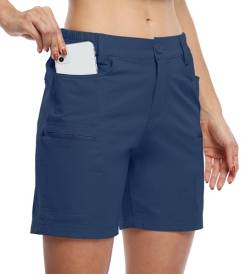 WILLIT Damen Shorts Wandern Cargo Golf Shorts Wanderhose Outdoor Sommer Shorts Leichte Schnelltrocknend Atmungsaktiv mit Taschen Wasserdicht Marineblau L von WILLIT