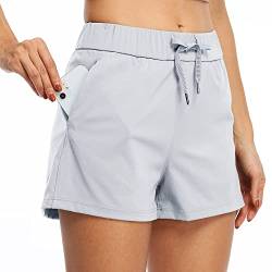 WILLIT Damen Shorts Yoga Lounge Shorts Wandern Aktiv Laufen Shorts Comfy Casual Shorts mit Taschen 2.5" Hellgrau L von WILLIT