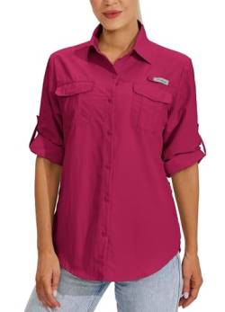 WILLIT Damen UPF 50+ Shirt Sonnenschutz Hemden Langarm Wanderbluse Safari Angelhemd SPF UV Schnelltrockner Wanderhemd Outdoor Hemd Rosenrot XXL von WILLIT