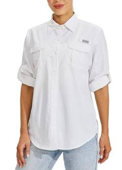WILLIT Damen UPF 50+ Shirt Sonnenschutz Hemden Langarm Wanderbluse Safari Angelhemd SPF UV Schnelltrockner Wanderhemd Outdoor Hemd Weiß L von WILLIT