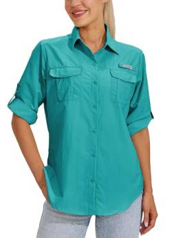 WILLIT Damen UPF 50+ Shirt Sonnenschutz Shirts Langarm Wanderbluse Safari Angel Shirts SPF UV Schnelltrockner Wandern Outdoor Shirts Teal L von WILLIT