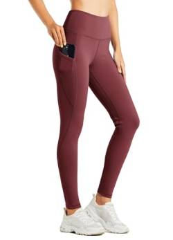 WILLIT Fleece gefütterte Leggings Damen Wasserbeständig Thermohose warme Winterhosen Yogahose Laufhose Strumpfhosen Hohe Taille Weinrot M von WILLIT