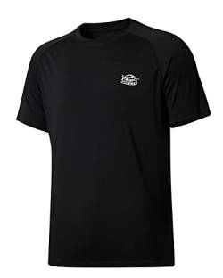 WILLIT Herren Rashguard UV T-Shirt Kurzarm Ärmel Sun Shirt Schwimmshirt UPF 50+ Funktionsshirt Schnelltrocknend Leicht Atmungsaktiv Outdoor Surfen Angeln Schwarz 2XL von WILLIT