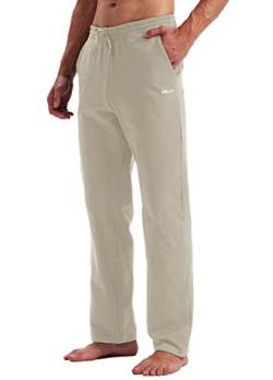 WILLIT Jogginghose Herren Baumwolle Yogahose Sweathose Trainingshose unten offen Athletic Sporthose Lounge Pants Loose Männer mit Taschen Khaki L von WILLIT