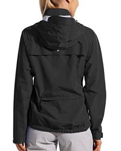 Willit Damen-Rad-/Laufjacken, Regenjacke, wasserdicht, leicht, Windbreaker, Wandern, Fahrradjacke, verstaubar, mit Kapuze, Schwarz, L von WILLIT