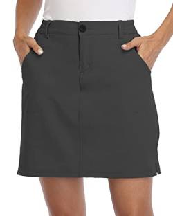 Willit Damen Skorts Golf Casual Skort Röcke UPF 50+ schnell trocknend Reißverschlusstaschen Outdoor Wandern Dunkelgrau XL von WILLIT