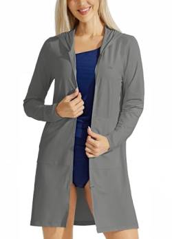 Willit Damen UPF 50+ Strand Cover Up Sonnenschutz Hoodie Lange Jacke LSF Strand Schwimmshirt Leicht, Grau dunkel, Large von WILLIT