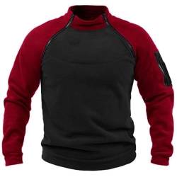 WILMOT Herren Quarter Zip Fleece Pullover Langarm Sweatshirt Outdoor Taktisch Weich Warm Polar Fleecejacke(Red,L) von WILMOT
