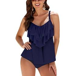 WIN.MAX Damen Tankini Bademoden Sets Hohe Taille Rüschen Volant 2 Stück Bikini Set Schwimmkostüm Plus Size Badeanzug(Grau Lila,EU44) von WIN.MAX