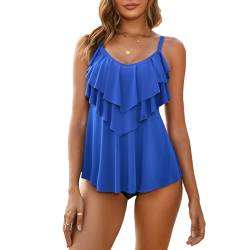 WIN.MAX Damen Tankini Bauchweg Bedruckter Badeanzug Zweiteiler Bikini Sets Push Up Swimsuit Gepolsterte Bademode Beachwear (Blau, EU46) von WIN.MAX