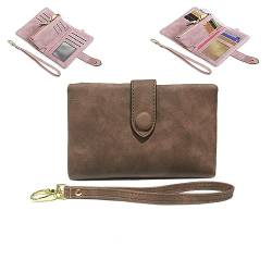 Kleine Leder Trifold Geldbörsen für Frauen Mini Wristlet Clutch Zipper Coin Purse with Wrist Strap,Große Kapazität Multilayer Leder Geldbörsen (Coffee) von WINDEHAO