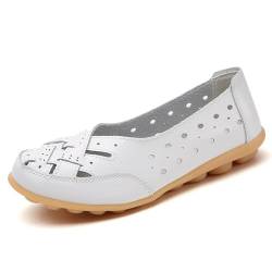 Orthopädische Loafer aus atmungsaktivem Leder, Damen-Slipper aus Rindsleder, flache Sandalen, leger, runder Zehenbereich, Mokassins, flache Schuhe, weiß, 39. von WINDEHAO