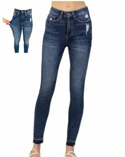 Tummy Control Skinny Jeans,Skinny Tummy Control Jeans for Women,High Stretchy Frayed Slimming Plus Size Tummy Control Curve Jeans (Dark Blue,3XL) von WINDEHAO