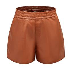 Übergröße 3XL Damen Hohe Taille Sexy Kunstleder-Shorts, Taschen Weites Bein, Casual Baggy PU Leder Shorts (Braun, XXXL) von WINDEHAO