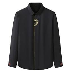 WINDEHAO Herbst Plus Size 9XL Herren Langarm Besticktes Hemd, Solides Revers Business Bluse, Casual Hidden Button Dress Shirt von WINDEHAO