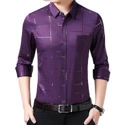 WINDEHAO Herren-Hemd aus Eisseide lässig mit Bronzierung Bedruckt 2023 Herbst mittleres Alter langärmeliges Hemd lässiges Button-Down-Luxus-formelles Hemd (Purple,170/L) von WINDEHAO