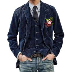 WINDEHAO Herren Vintage Cord Revers Jacke Casual Cord Blazer Jacke Revers Kragen Knopf Anzug Slim Business Dinner Jacken Mantel, marineblau, M von WINDEHAO