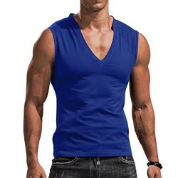 WINDEHAO Herrenweste mit V-Ausschnitt, einfarbig, lässig, schlank, ärmellos, T-Shirt, atmungsaktiv, Sport-Unterhemd, Tank Top für Laufen, Fitnessstudio (Blau, 4XL) von WINDEHAO