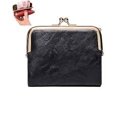 WINDEHAO Mini-Mode-Damen-Geldbörse quadratisch kurz Bifold-Geldbörse aus Leder Mini-Geldbörse mit Reißverschluss leichtes tragbares Kartenfach (Black) von WINDEHAO