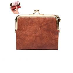 WINDEHAO Mini-Mode-Damen-Geldbörse quadratisch kurz Bifold-Geldbörse aus Leder Mini-Geldbörse mit Reißverschluss leichtes tragbares Kartenfach (Brown) von WINDEHAO