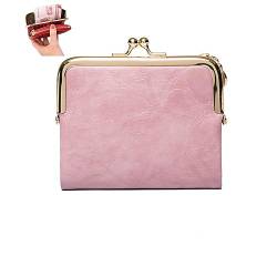 WINDEHAO Mini-Mode-Damen-Geldbörse quadratisch kurz Bifold-Geldbörse aus Leder Mini-Geldbörse mit Reißverschluss leichtes tragbares Kartenfach (Pink) von WINDEHAO