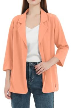 WINKEEY Damen Blazer Offene Front Cardigan Casual Arbeit Büro Jacke Langarm Elegant Business Blazer Leicht Chiffon Cardigan,Orange M von WINKEEY