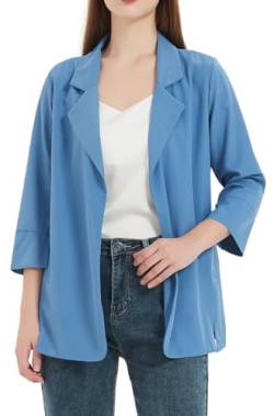 WINKEEY Damen Blazer mit Revers Offene Front Cardigan Casual Arbeit Büro Jacke Langarm Elegant Business Blazer Leicht Chiffon Cardigan,Blau M von WINKEEY