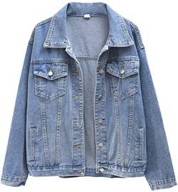 WINKEEY Damen Jacke Jeans Mantel für Herbst und Frühling Knopf Umlegekragen Denim Jaket, Blau 3XL von WINKEEY