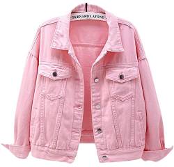 WINKEEY Damen Jacke Jeans Mantel für Herbst und Frühling Knopf Umlegekragen Denim Jaket, Rosa S von WINKEEY