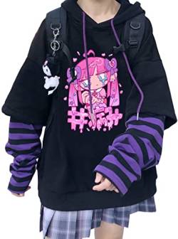 WINKEEY Damen Japan Kawaii Sweatshirt Mädchen Anime Pullover Gothic Ins Hoodies Ulzzang Vintage Tops Herbst Winter Oberteil, Rosa1 XXL von WINKEEY