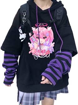 WINKEEY Damen Japan Kawaii Sweatshirt Mädchen Anime Pullover Gothic Ins Hoodies Ulzzang Vintage Tops Herbst Winter Oberteil, Rosa2 S von WINKEEY