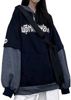 WINKEEY Damen Japanischer Harajuku Kapuzenpullover Mädchen Herbst Winter Hoodie Hip Hop Streetwear Punk Süß Sweatshirts Oversized Pulli, Navy Blau XXL von WINKEEY