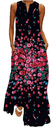 WINKEEY Damen Maxikleid Schmetterling Blumen Drucken Sommerkleid V-Ausschnitt Oversized Abendkleid, Kleine Rose 5XL von WINKEEY