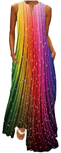 WINKEEY Damen Maxikleid Sommer Schmetterling Blumenkleid Sexy V-Ausschnitt Oversized Elegant Kleider Ärmelloses Kleid, Bunte Quasten 5XL von WINKEEY