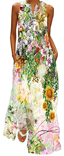 WINKEEY Damen Maxikleid Sommer Schmetterling Blumenkleid Sexy V-Ausschnitt Oversized Elegant Kleider Ärmelloses Kleid, Gemälde 3XL von WINKEEY